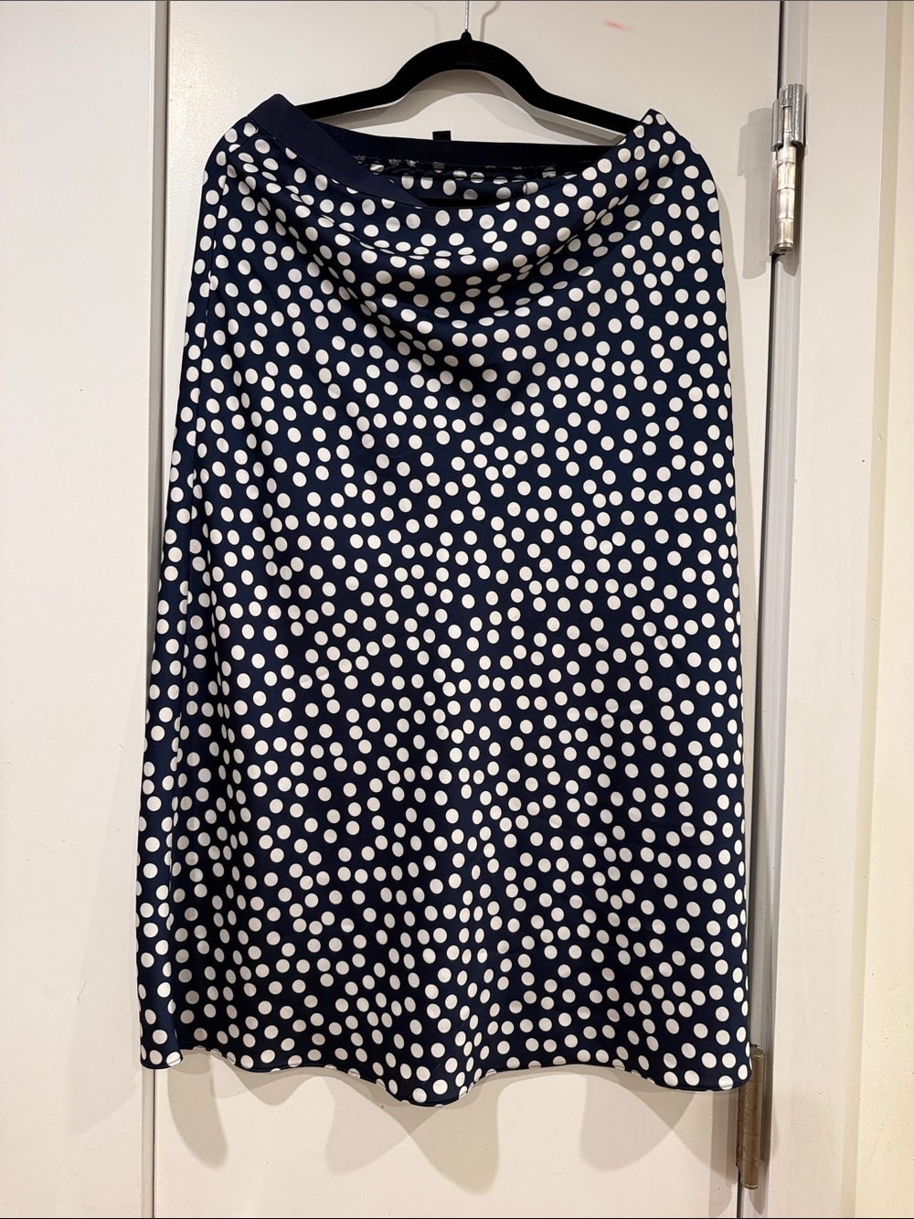 J. Crew Navy and White Polka Dot Midi Skirt